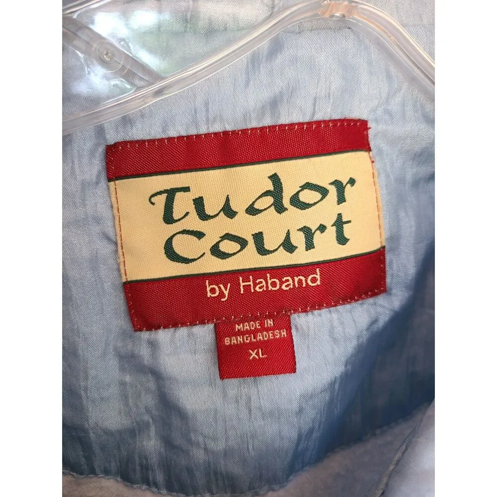 Tudor Court XL Embroidered Powder Blue‎ Floral Windbreaker Jacket Shiny Pastel